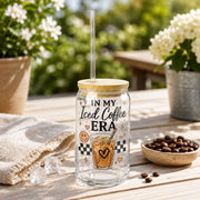 Aesthetic iced coffee tumbler featuring funny caffeine themed saying