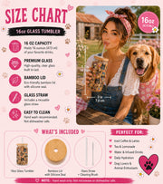 Size chart for a Dog mama drinkware perfect for iced coffee and tea