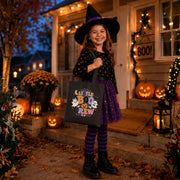 Little Boo Crew Halloween tote bag lifestyle photos featuring kids carrying reusable trick-or-treat bags