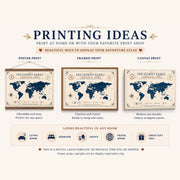 Custom adventure atlas Canva template listing image with editable family name, high resolution file details, and instant digital download features.