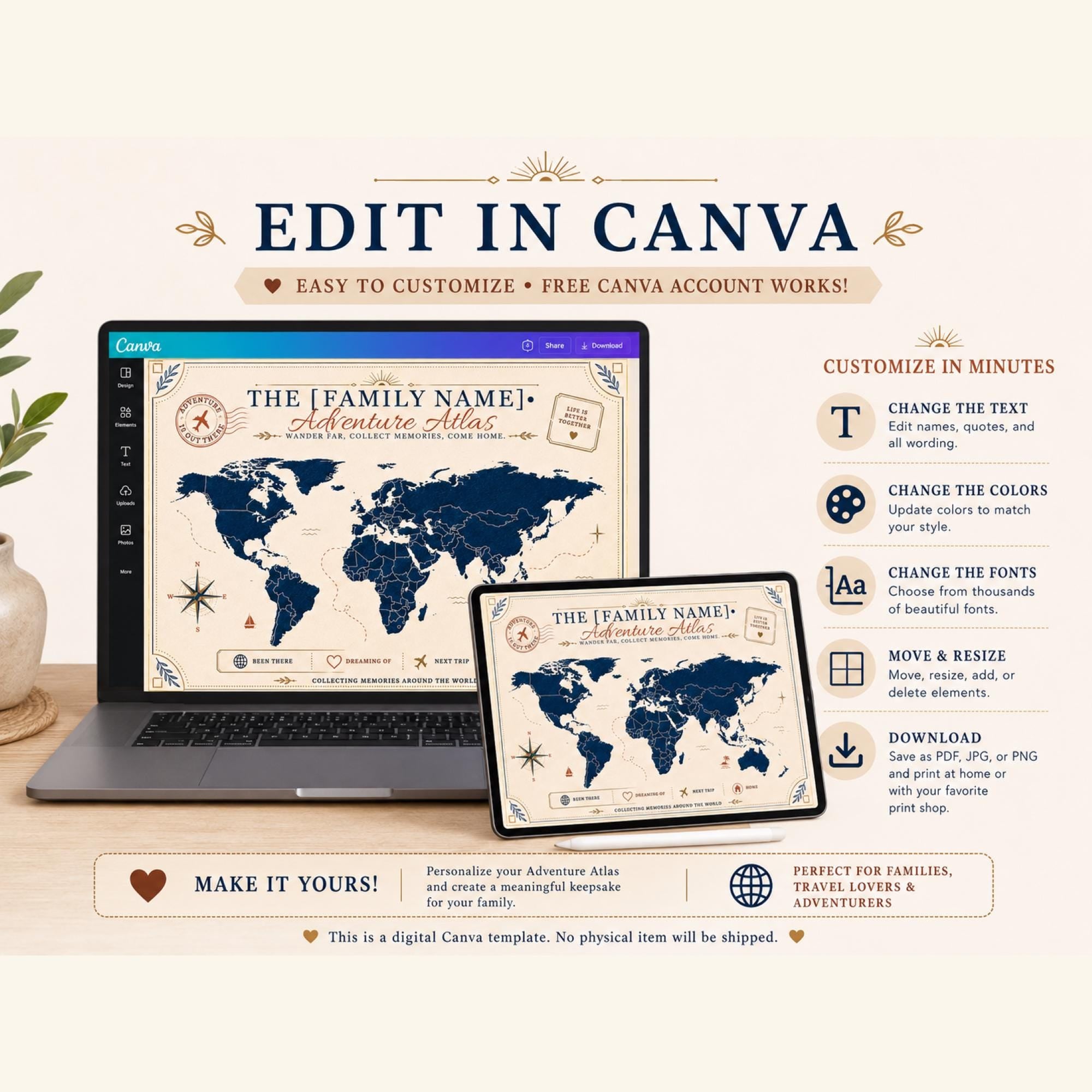 Printing ideas for adventure atlas wall art showing poster print, framed print, and canvas print display options.