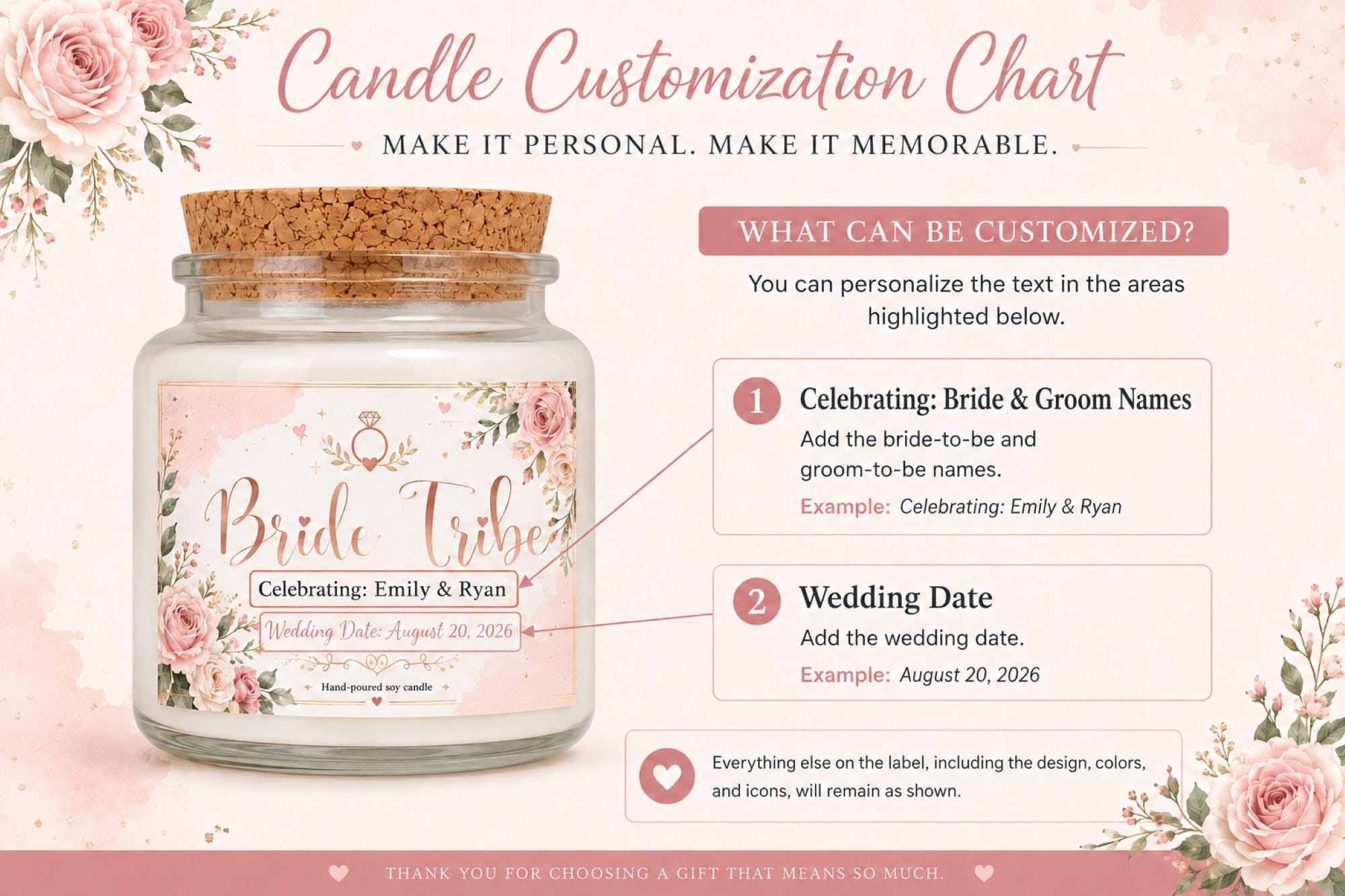 Personalized wedding party gift box with 4oz soy candle.