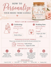 How to guide on personalizing your gift set, Blush pink bridal shower gift set with custom bride and groom candle, soft knit blanket, crochet flowers, and feminine bow clip.