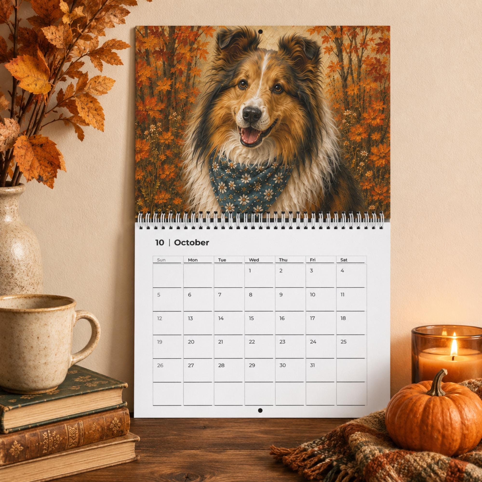 Dog Wall Calendar | Painted Floral Dogs | Spiral Calendar 11x8.5 or 14x11.5 | Dog Lover Gift