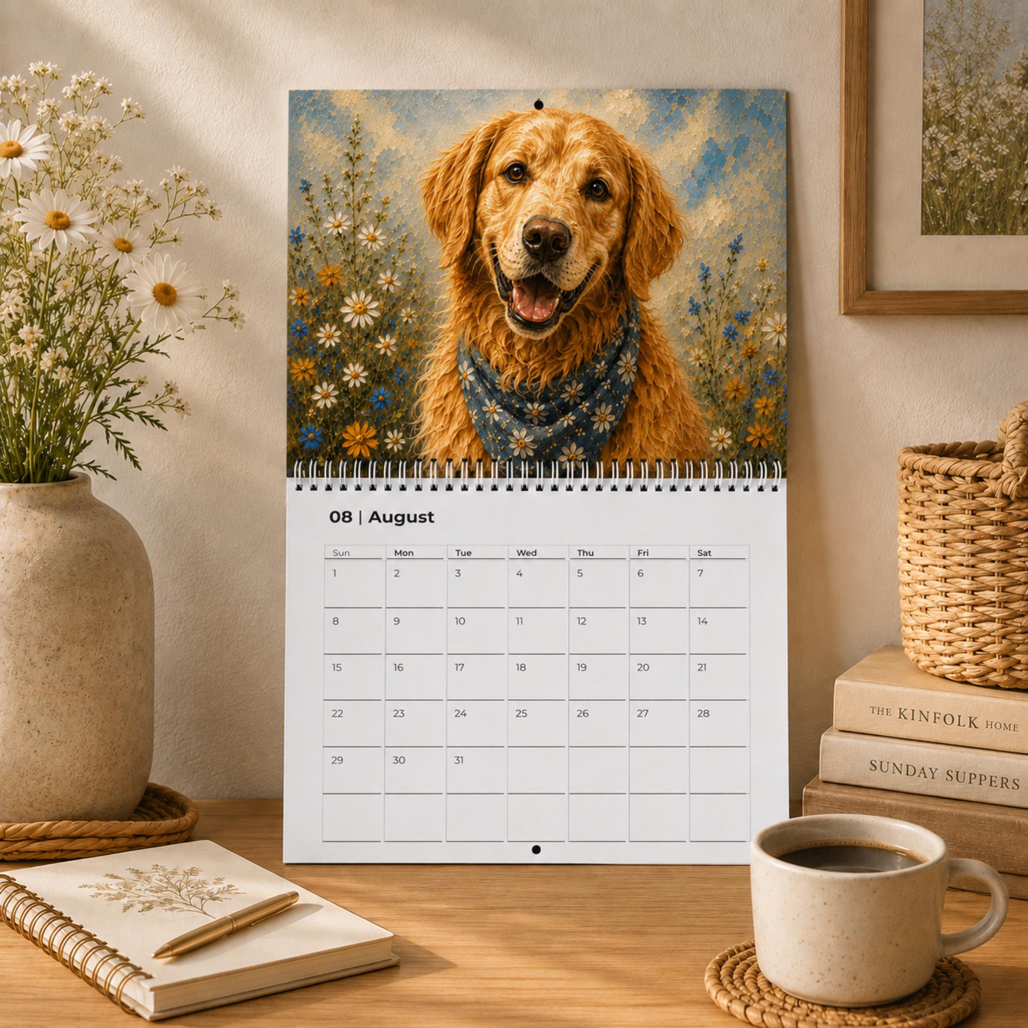Dog Wall Calendar | Painted Floral Dogs | Spiral Calendar 11x8.5 or 14x11.5 | Dog Lover Gift