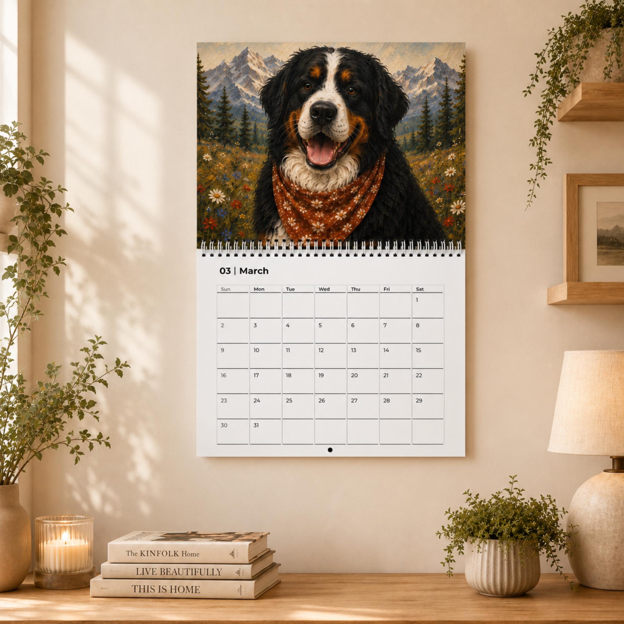 Dog Wall Calendar | Painted Floral Dogs | Spiral Calendar 11x8.5 or 14x11.5 | Dog Lover Gift