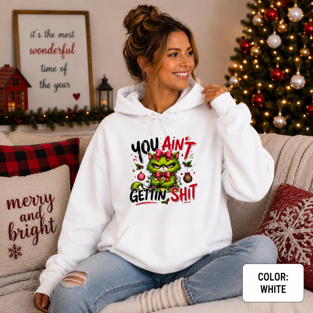 Grinchy Cat 'You Ain't Gettin' That' Hoodie | Funny Holiday Sweatshirt