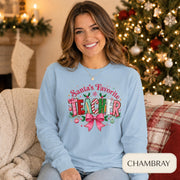 Santa's Favorite Teacher Long Sleeve T-Shirt, Christmas Gift, Unisex Holiday Apparel, Teacher Appreciation, Festive Fashion,Comfort Colors