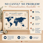 How it works guide for purchasing, editing in Canva, downloading, and printing the personalized adventure atlas template.