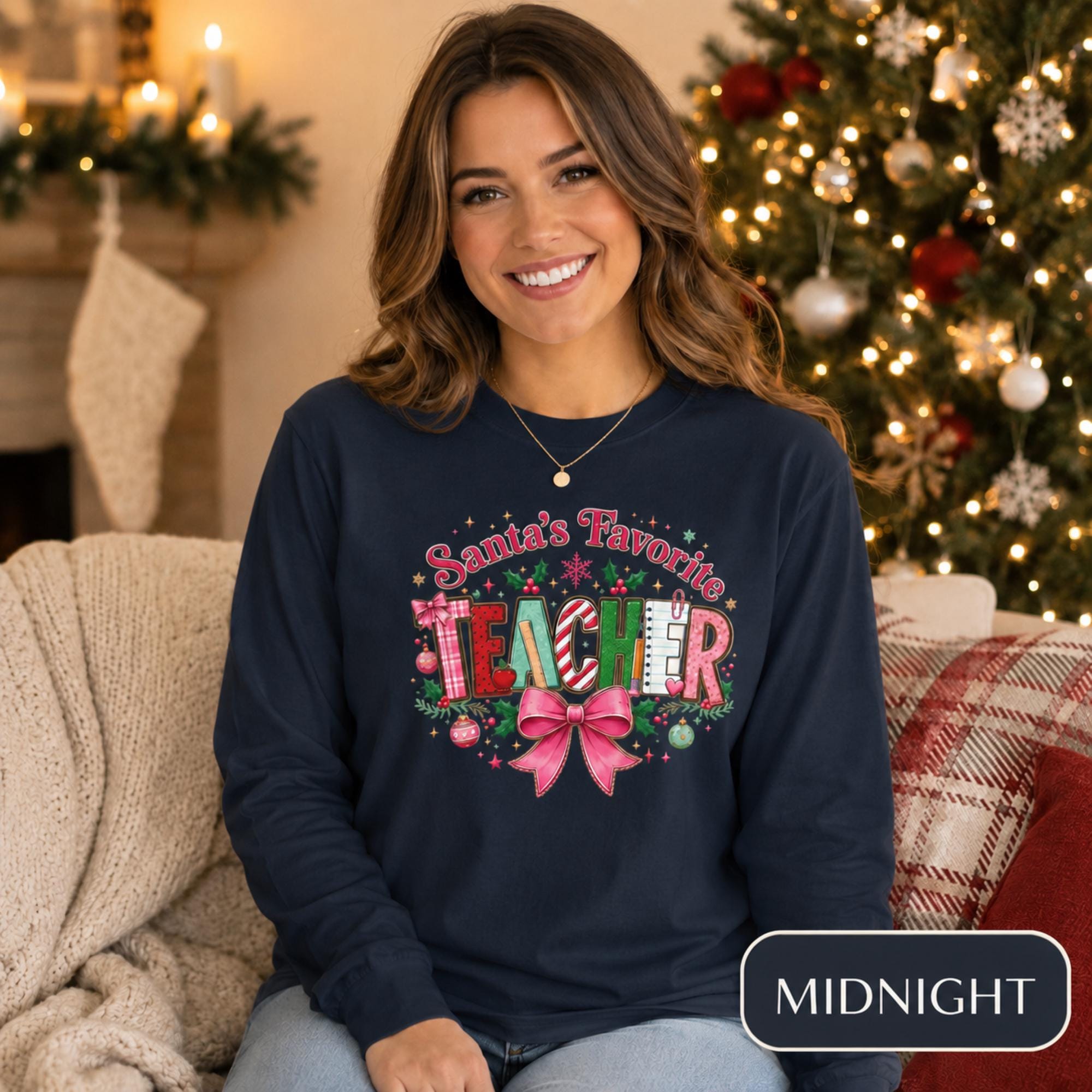 Santa's Favorite Teacher Long Sleeve T-Shirt, Christmas Gift, Unisex Holiday Apparel, Teacher Appreciation, Festive Fashion,Comfort Colors