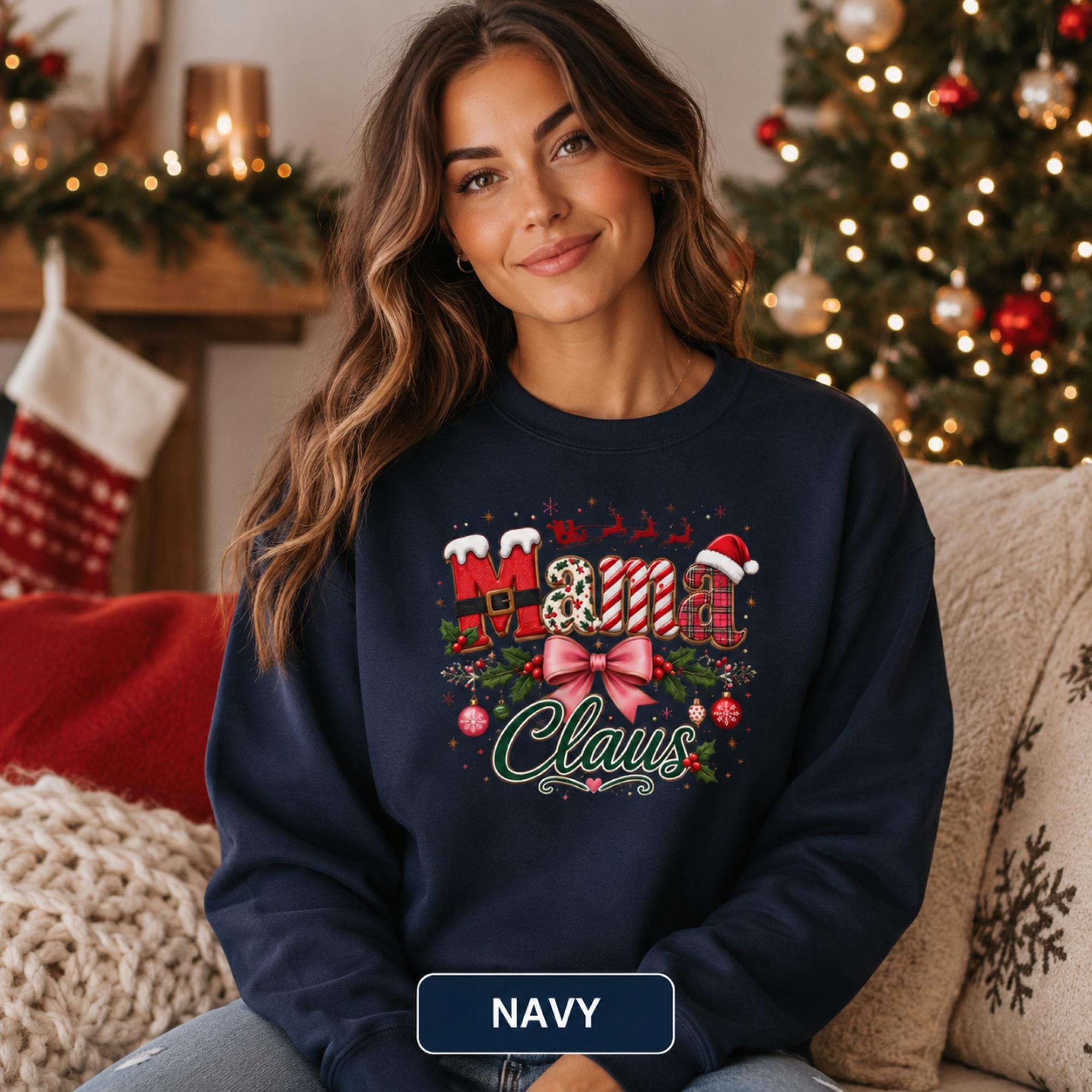 Mama Claus Sweatshirt - Christmas Mama Shirt - Holiday Crewneck Top, Xmas Apparel, Cozy Winter Pullover, Xmas Mom Sweater