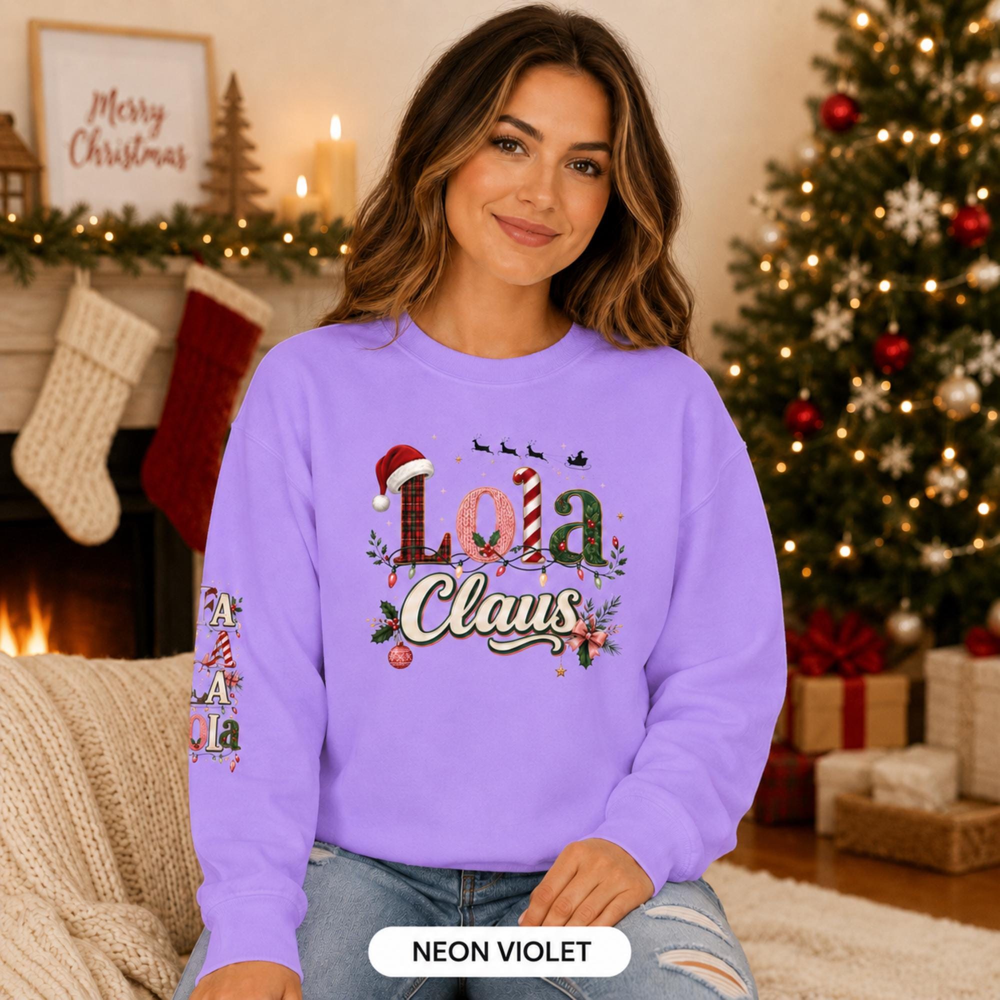 Lola Claus Christmas Sweatshirt, Personalized Grandma Christmas Sweater, Holiday Crewneck, Cozy Christmas Gift for Lola