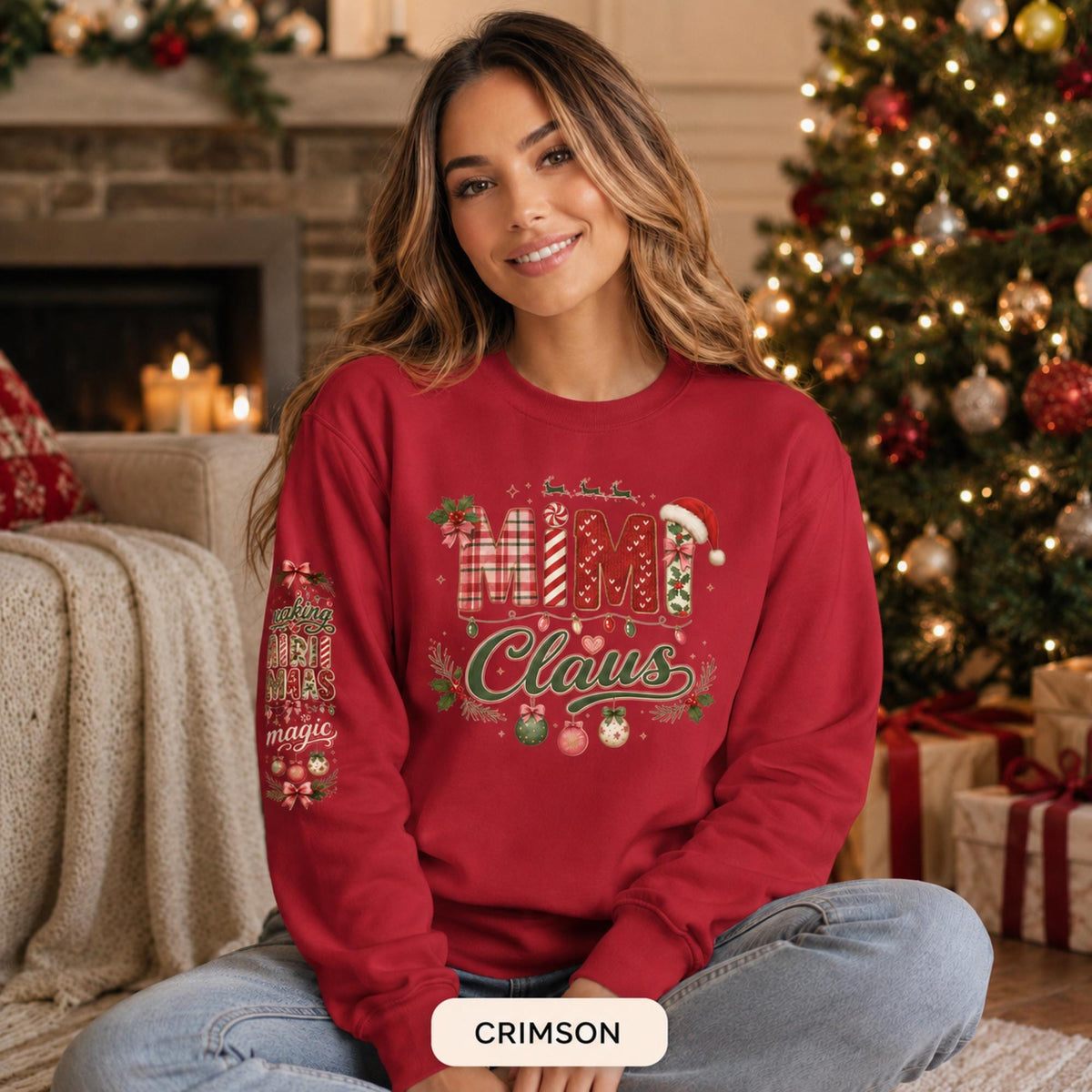 Mimi Claus Christmas Sweatshirt, Grandma Holiday Crewneck, Making Christmas Magic Sleeve Print, Cozy Gift for Mimi