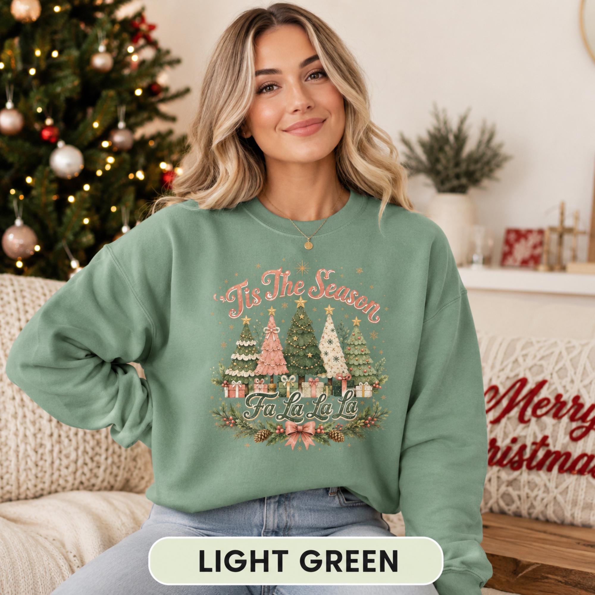 Festive women's Christmas sweatshirt with vintage-inspired Christmas artwork and soft unisex crewneck fit.