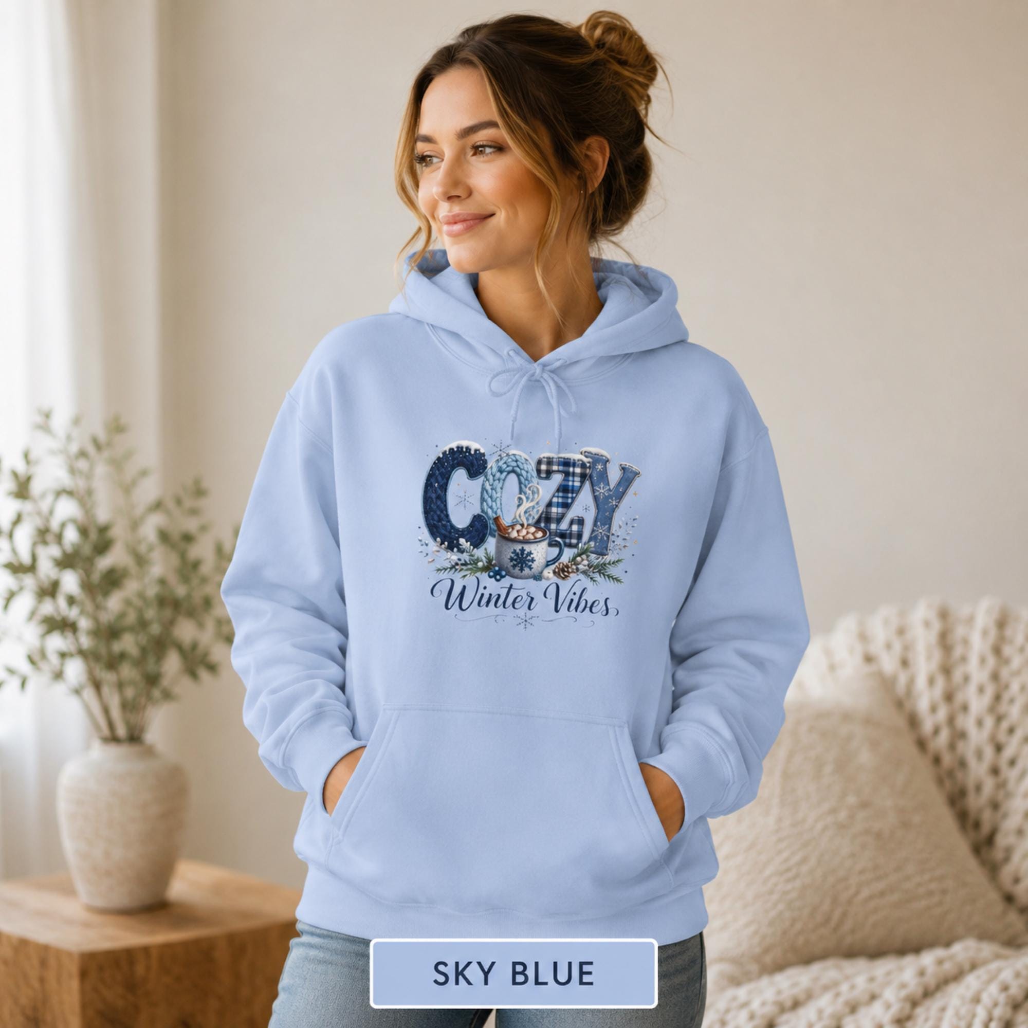 Cozy Winter Vibes Unisex Hoodie, College Hoodie, Winter Apparel, Gift for Students, Sweatshirt for Holidays, Casual Wear - Comfort Colors