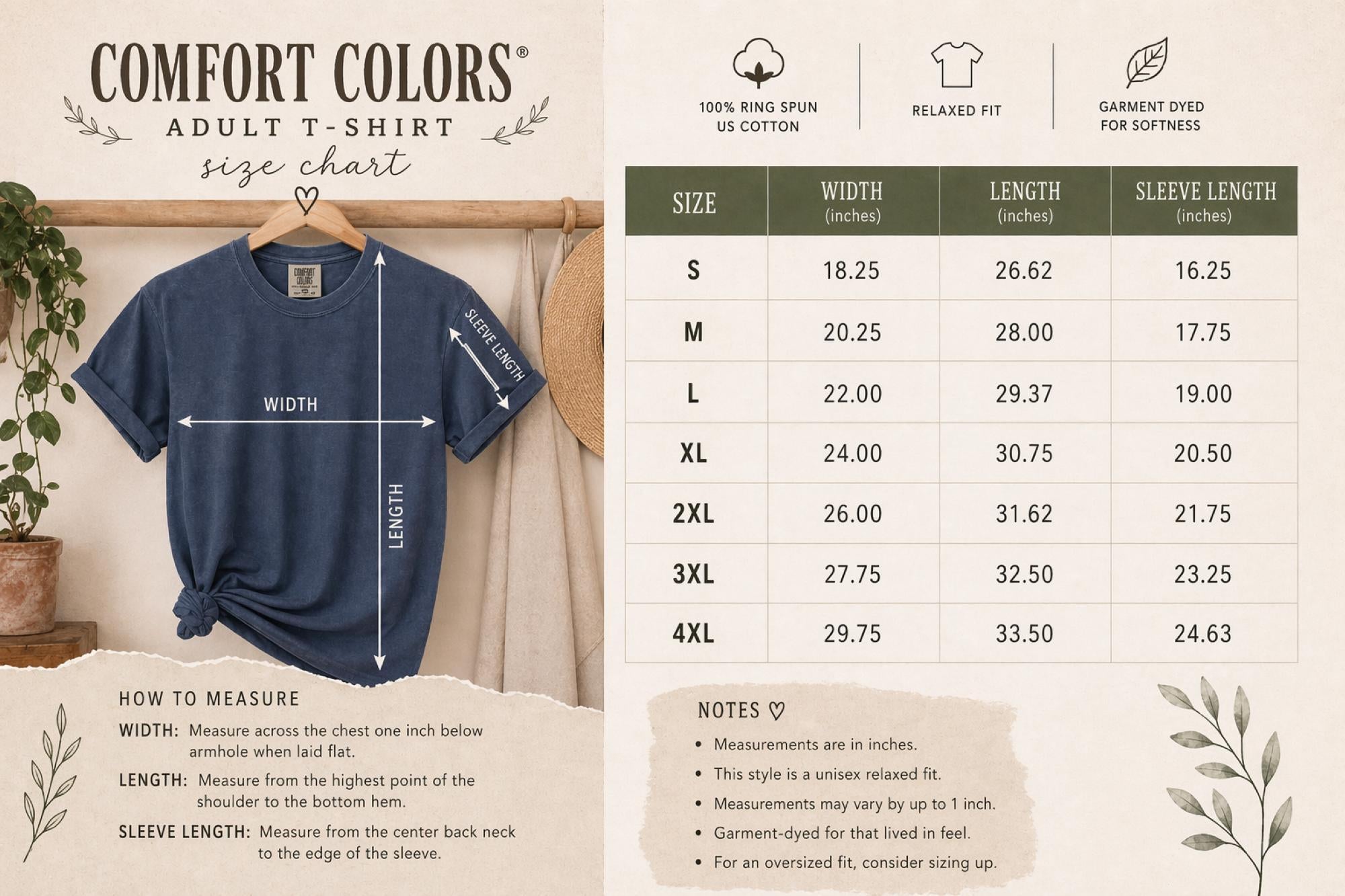 Size chart for  T-shirt featuring stylish cartoon rabbits and bold “Let the Tariff Games Begin” text.