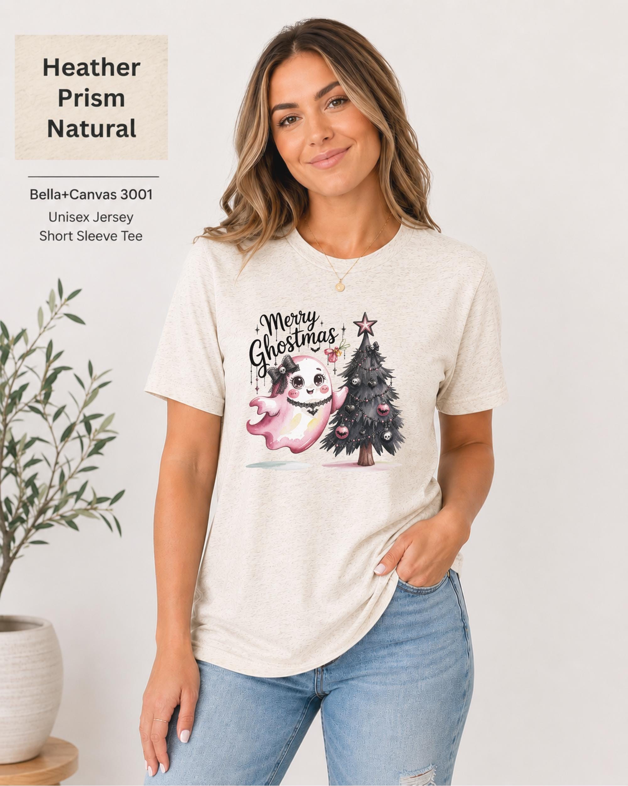 Cozy winter t-shirt with spooky Christmas artwork and gothic holiday style.