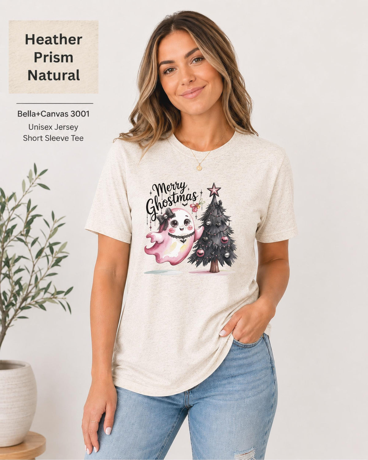 Cozy winter t-shirt with spooky Christmas artwork and gothic holiday style.