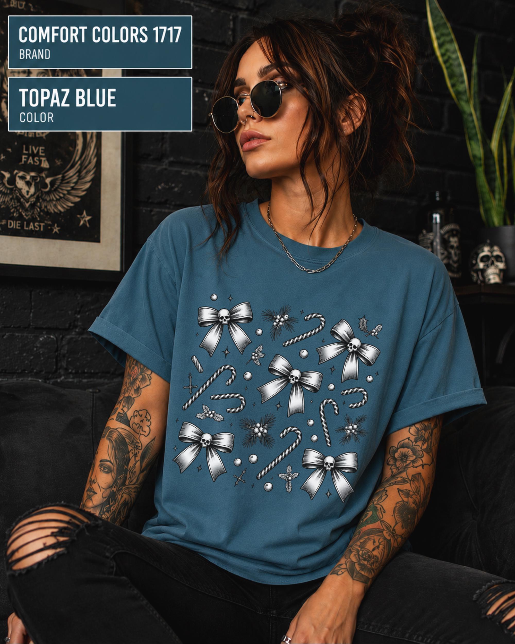 Alternative Christmas shirt displayed on a garment-dyed Topaz Blue unisex t-shirt.