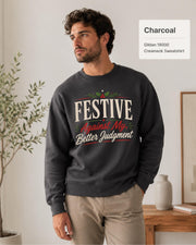 Sarcastic holiday crewneck displayed on a black Gildan 18000 unisex sweatshirt.