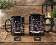 Pink gothic Christmas mug available in 11 oz and 15 oz for coffee, tea, or hot chocolate.