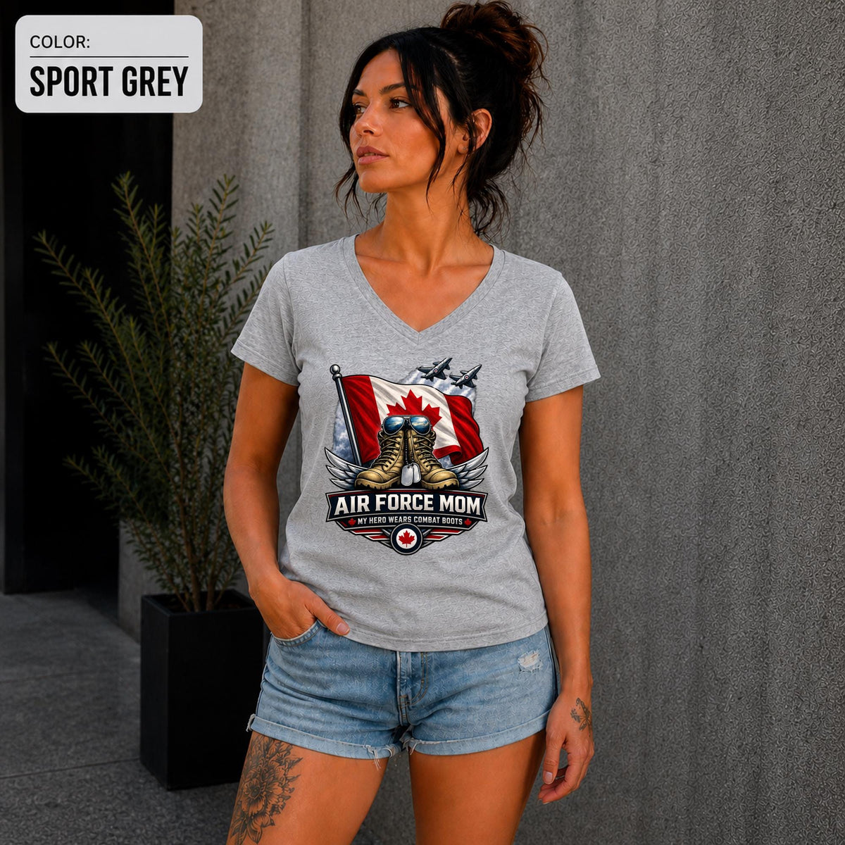 Patriotic Canadian parent shirt for military homecomings, deployments, and base events.