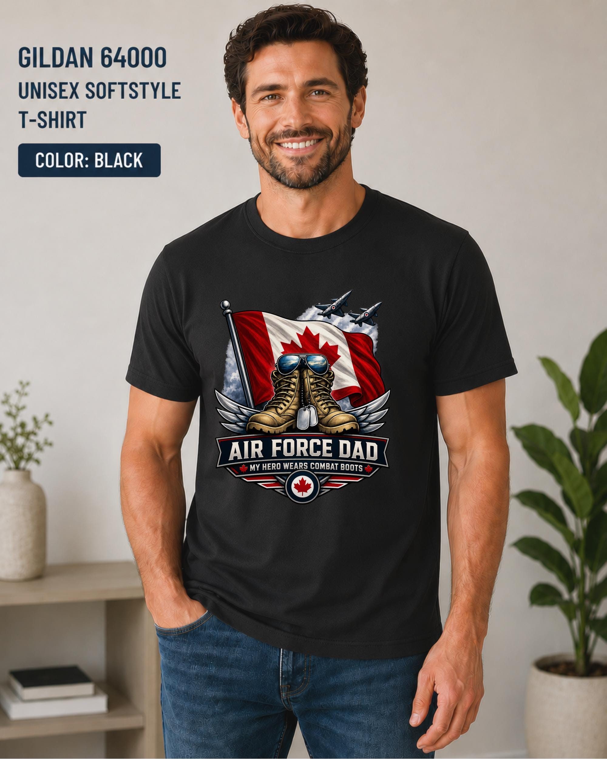 Gildan 64000 Softstyle Air Force Dad shirt with My Hero Wears Combat Boots military design.