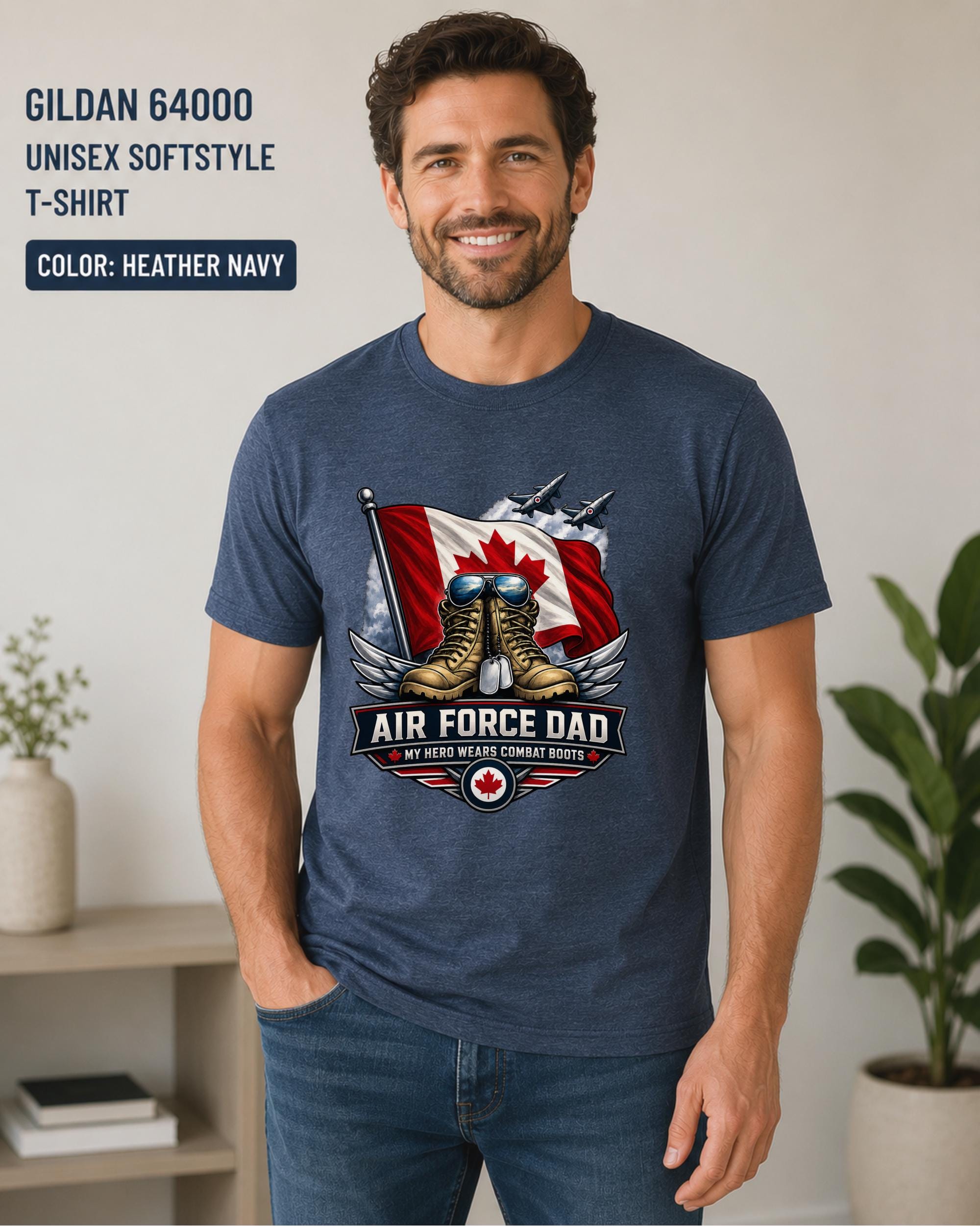 Proud Royal Canadian Air Force father T-shirt displayed on a charcoal unisex tee.