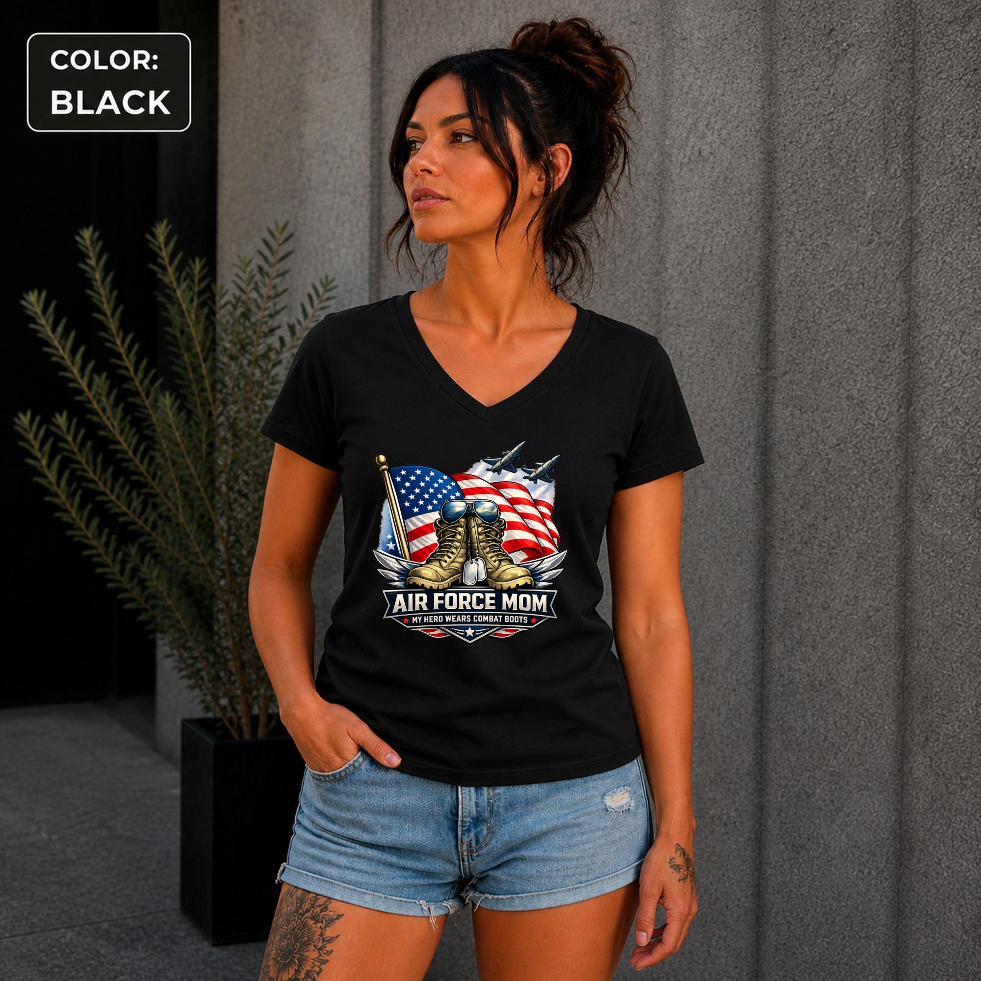Military mother gift featuring fighter jets and combat boots artwork.