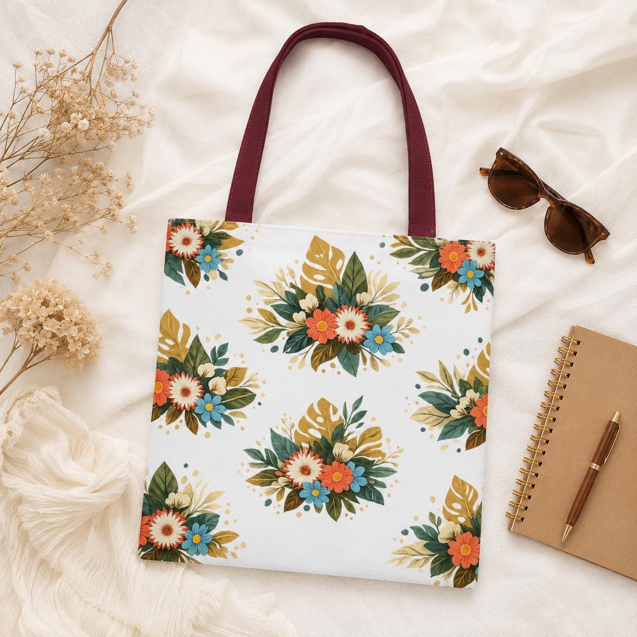 Garden lover gift featuring vibrant floral arrangements and tropical leaf details.