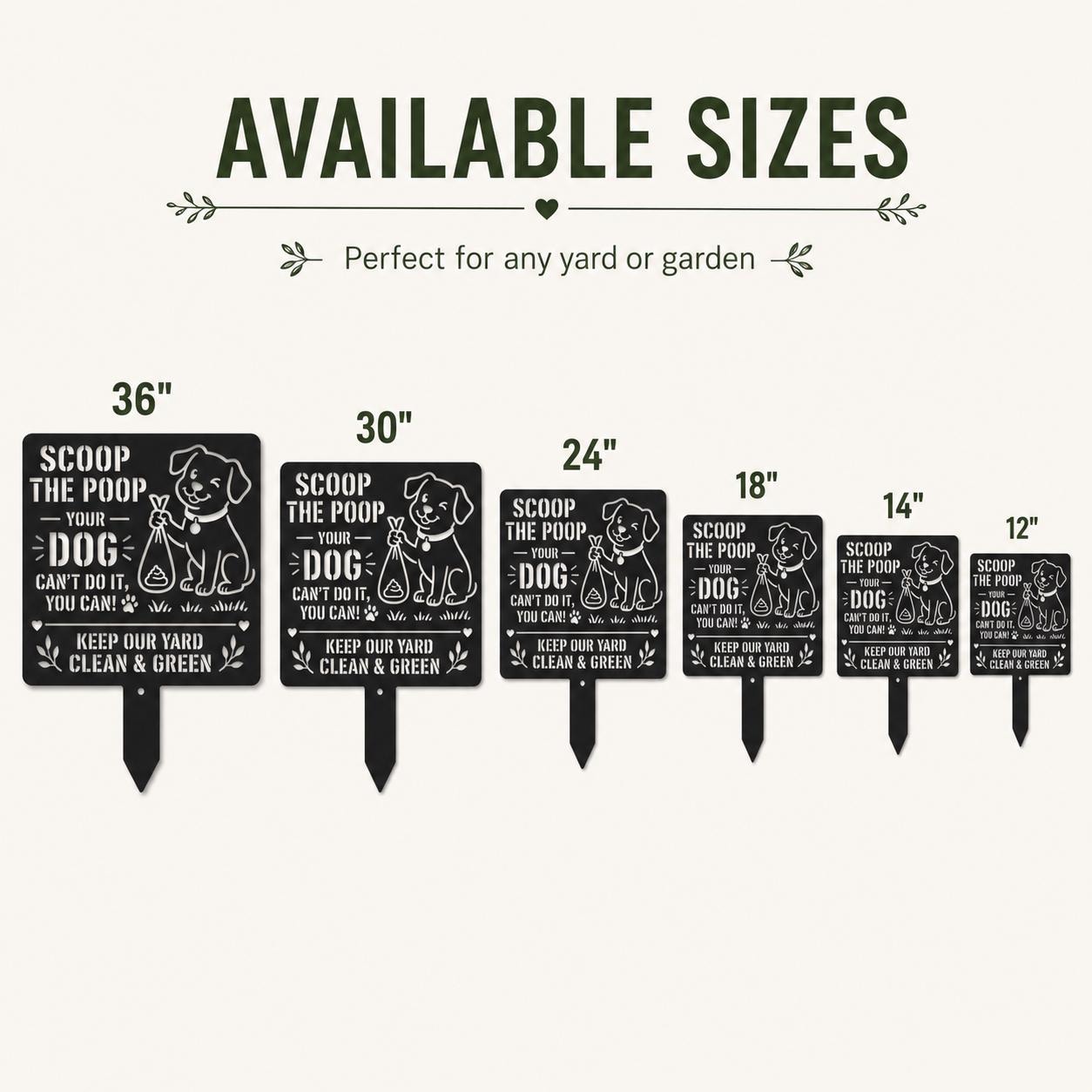 Dog poop pickup sign offered in sizes ranging from 12 to 36 inches.
