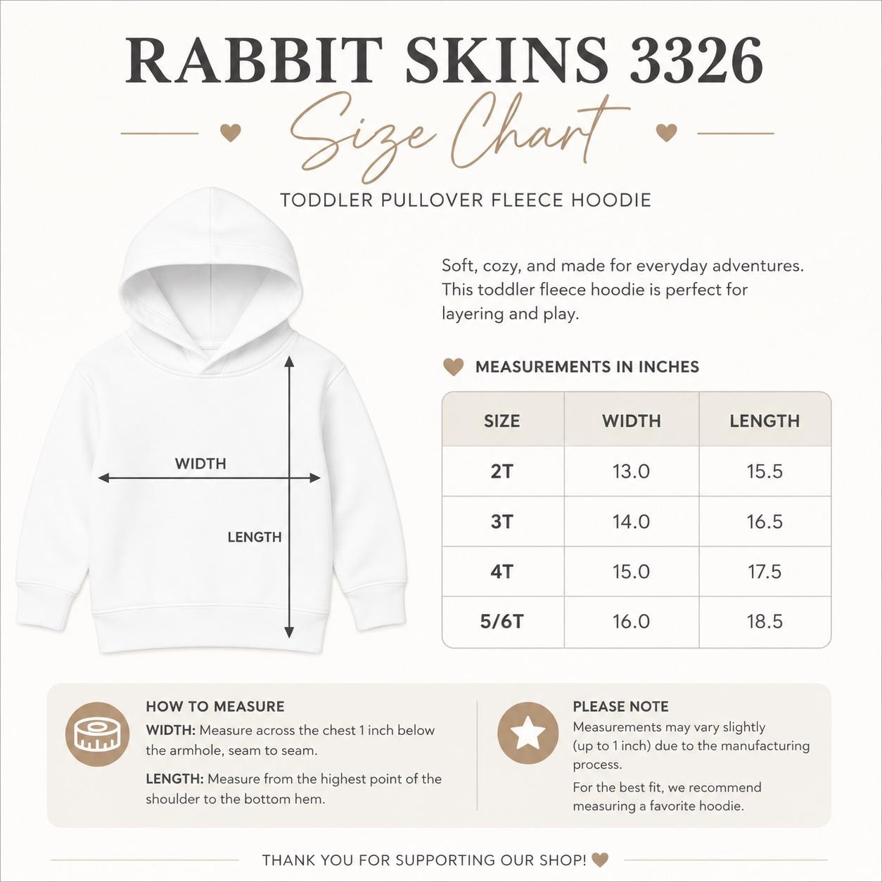Size chart Cozy Mini Claus pullover for children who love bright and playful holiday designs.