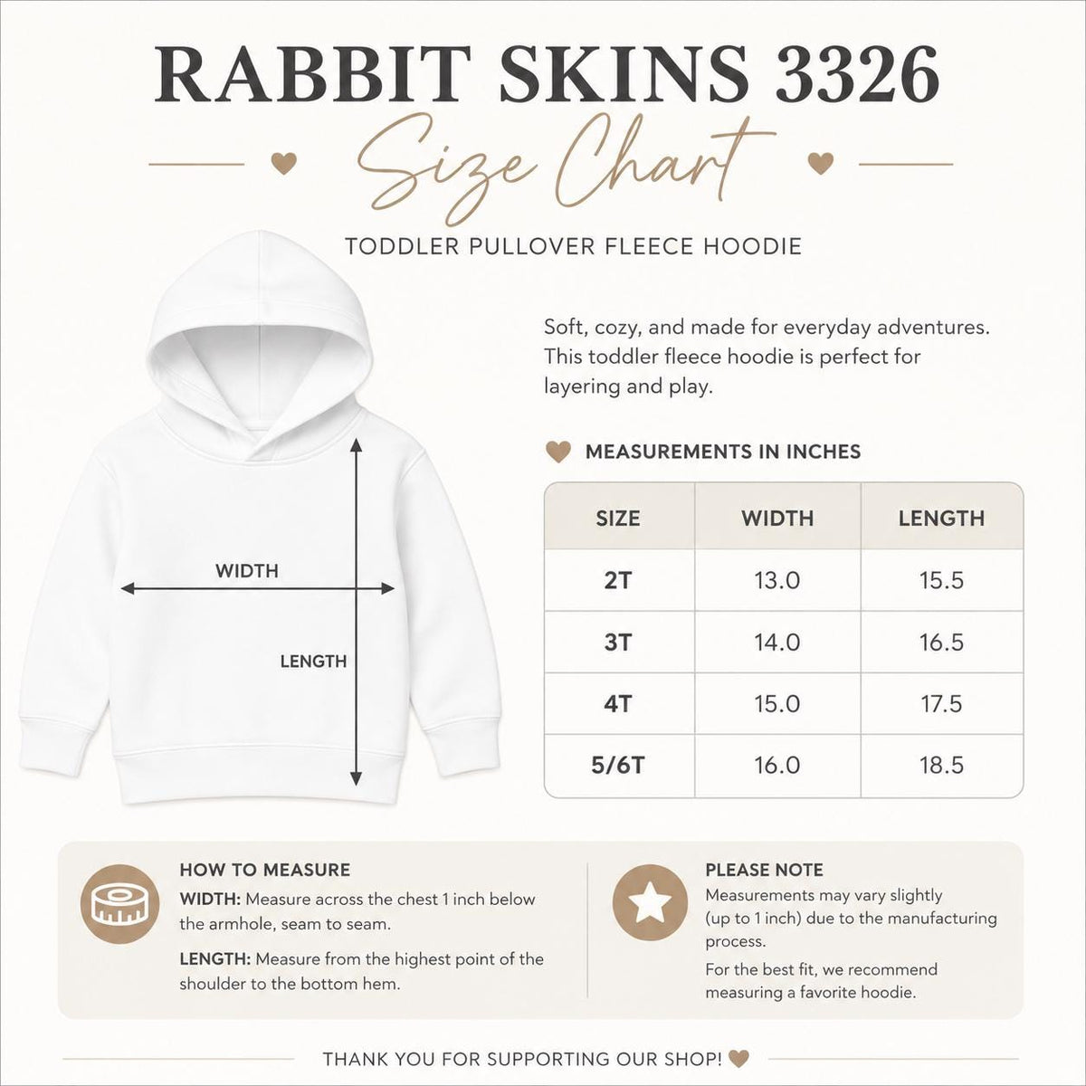 Size chart Cozy Mini Claus pullover for children who love bright and playful holiday designs.