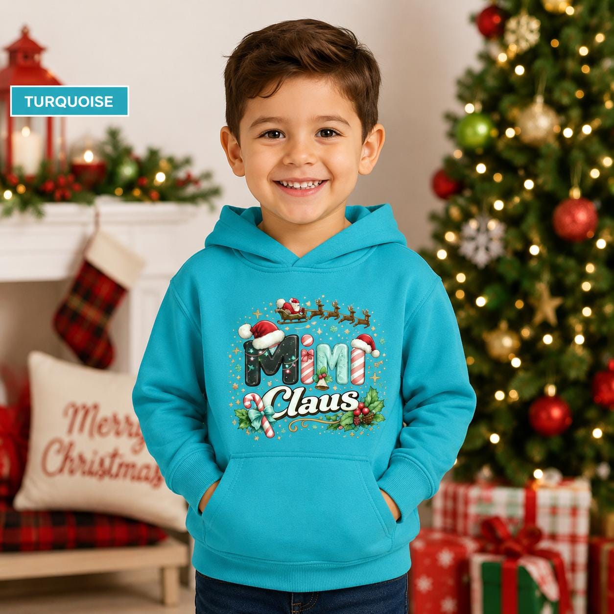 Festive children’s hoodie for school parties, family photos, and winter outings.
