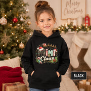 Mini Claus kids apparel featuring red, green, black, and gold seasonal details.