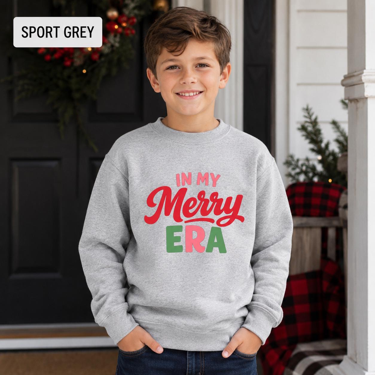 Retro holiday sweatshirt for kids, tweens, school events, and family photos.