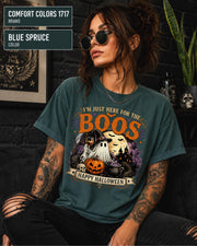 Funny Halloween party shirt for ghost lovers, wine fans, and spooky season enthusiasts.