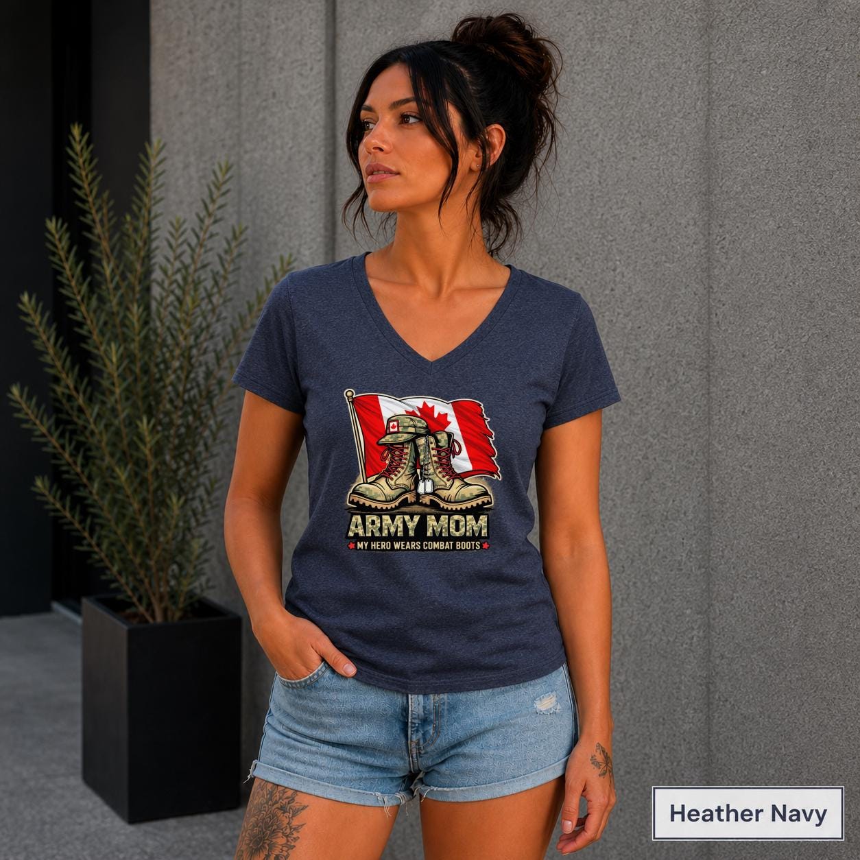 Army Mom Shirt Canada Flag Combat Boots Tee Military Mom Gift Proud Army Mother Shirt Patriotic Canada Tee V Neck Shirt