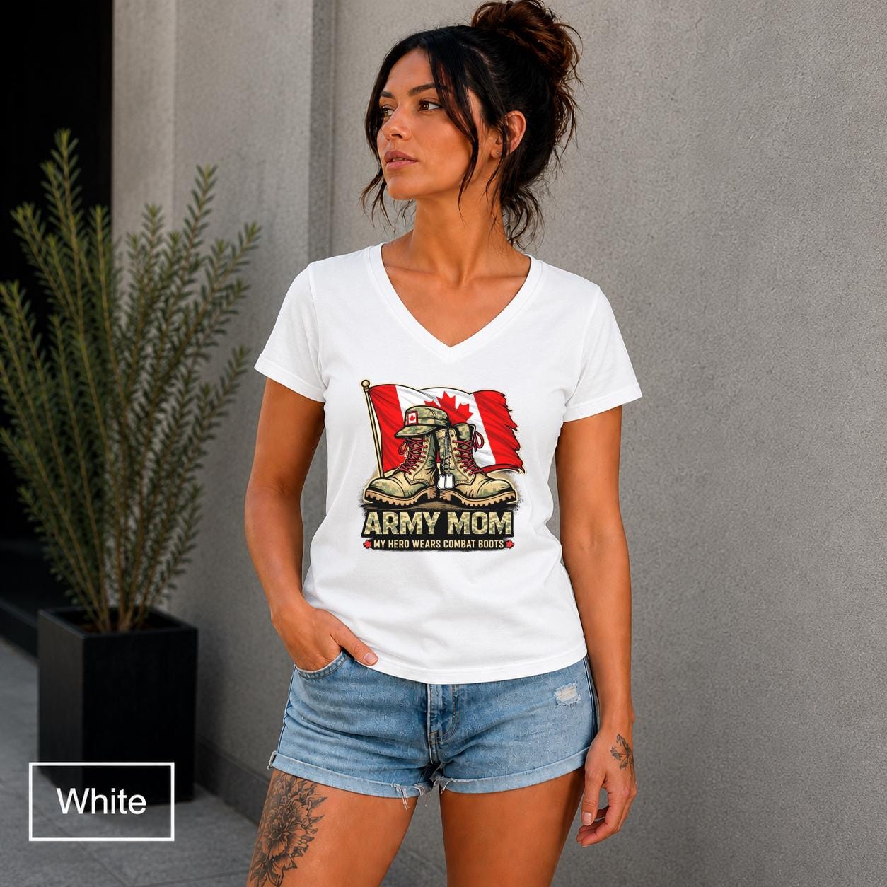 Army Mom Shirt Canada Flag Combat Boots Tee Military Mom Gift Proud Army Mother Shirt Patriotic Canada Tee V Neck Shirt