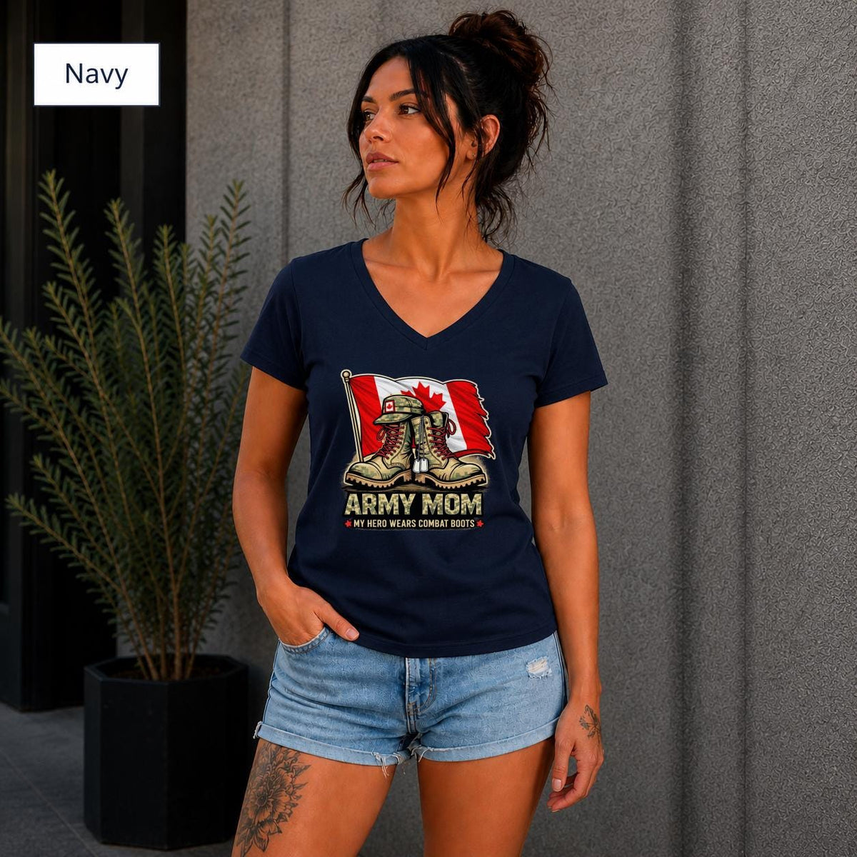 Army Mom Shirt Canada Flag Combat Boots Tee Military Mom Gift Proud Army Mother Shirt Patriotic Canada Tee V Neck Shirt