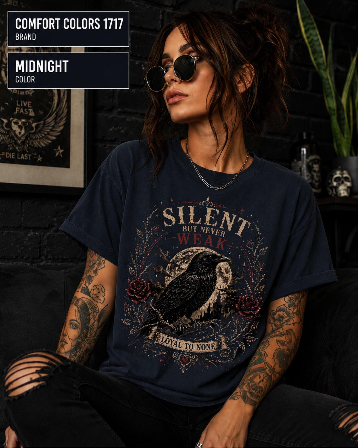 Silent But Never Weak Shirt, Gothic Raven Tee, Dark Academia T Shirt, Moody Aesthetic Top, Witchy Graphic Tee, Alt Fashion