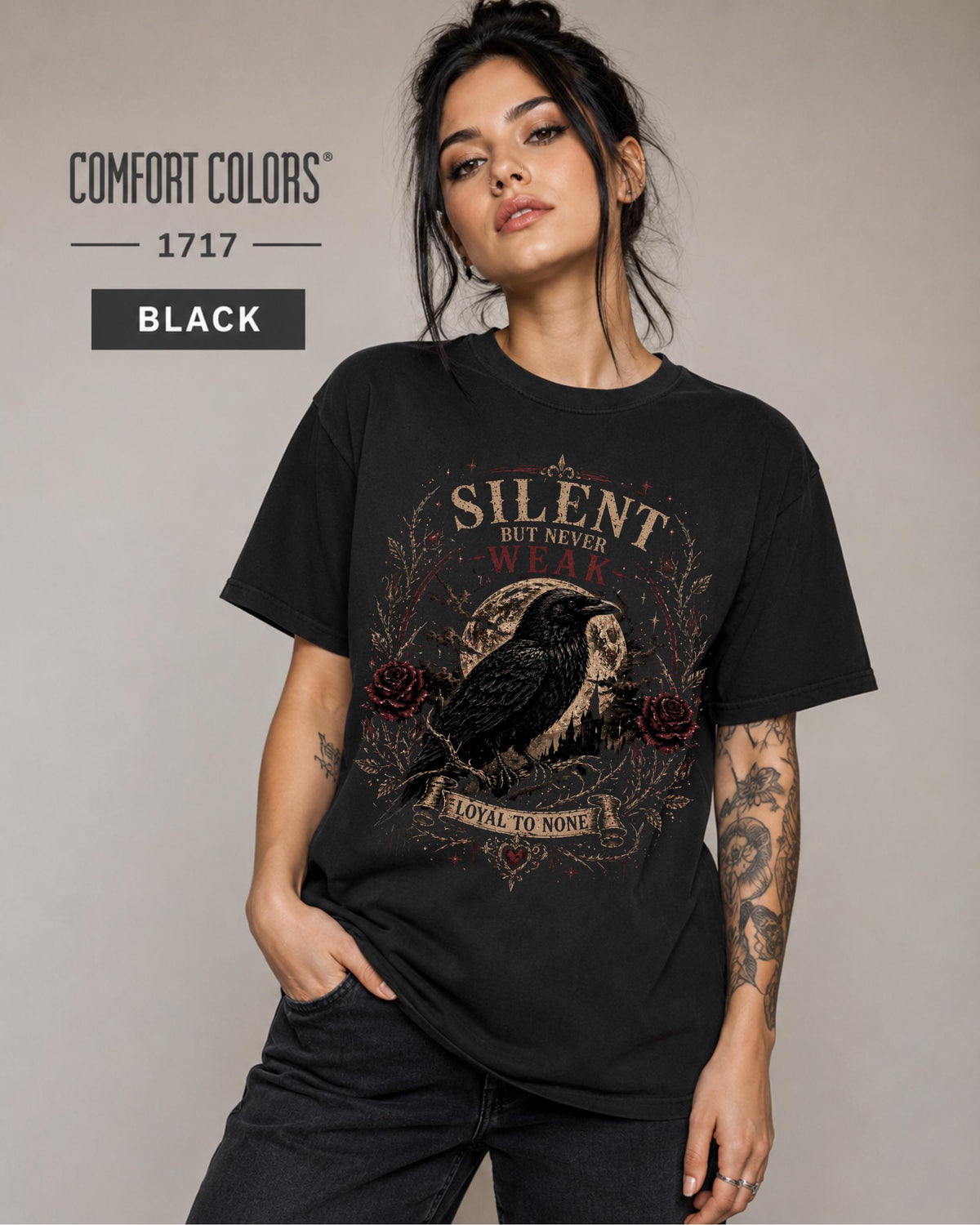 Silent But Never Weak Shirt, Gothic Raven Tee, Dark Academia T Shirt, Moody Aesthetic Top, Witchy Graphic Tee, Alt Fashion