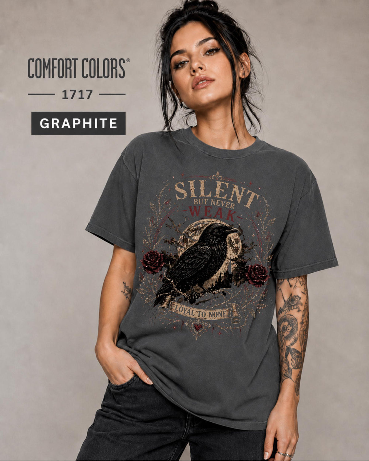 Silent But Never Weak Shirt, Gothic Raven Tee, Dark Academia T Shirt, Moody Aesthetic Top, Witchy Graphic Tee, Alt Fashion
