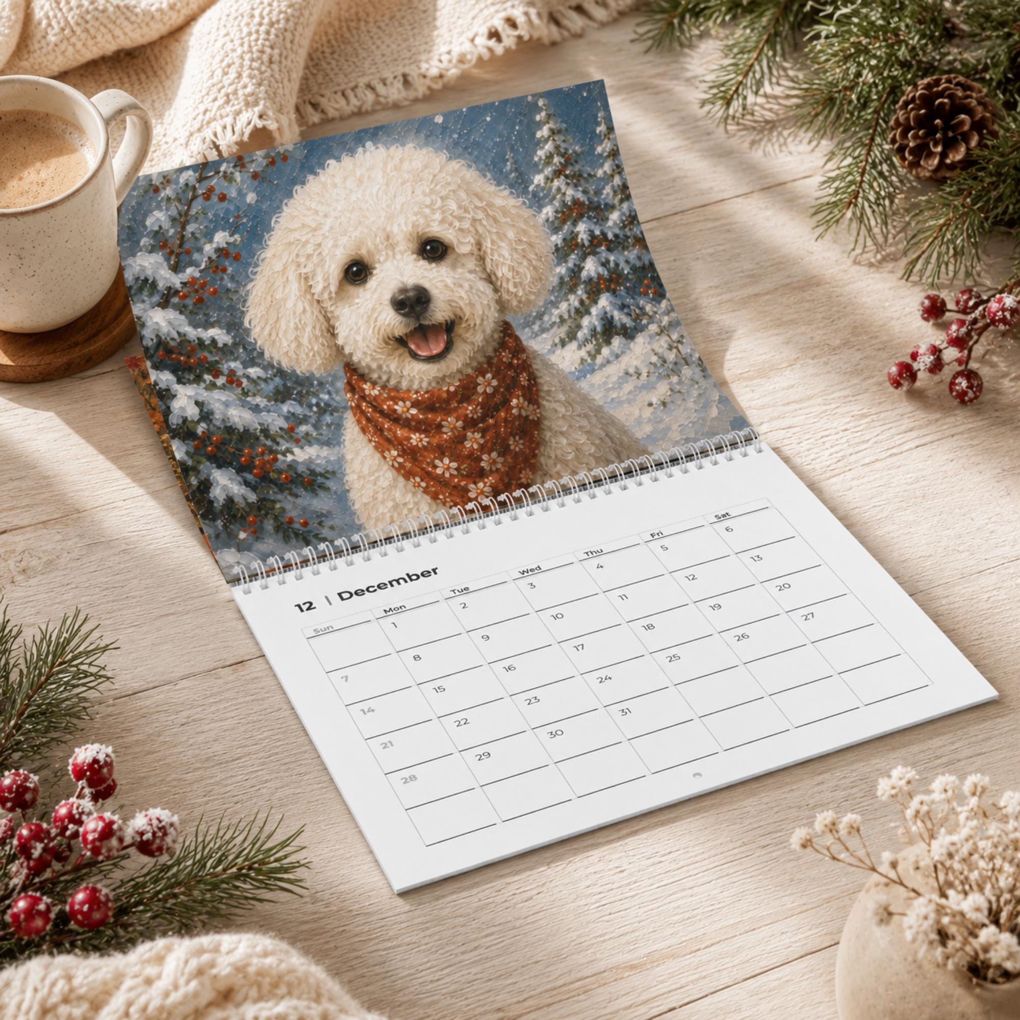 Dog Wall Calendar | Painted Floral Dogs | Spiral Calendar 11x8.5 or 14x11.5 | Dog Lover Gift