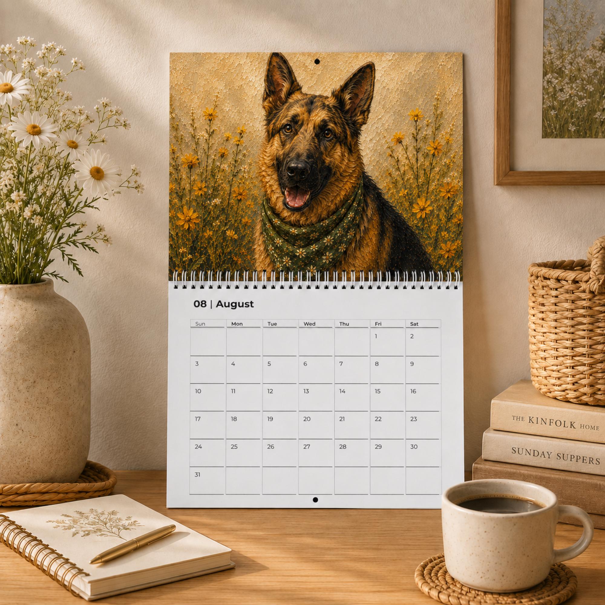Dog Wall Calendar | Painted Floral Dogs | Spiral Calendar 11x8.5 or 14x11.5 | Dog Lover Gift