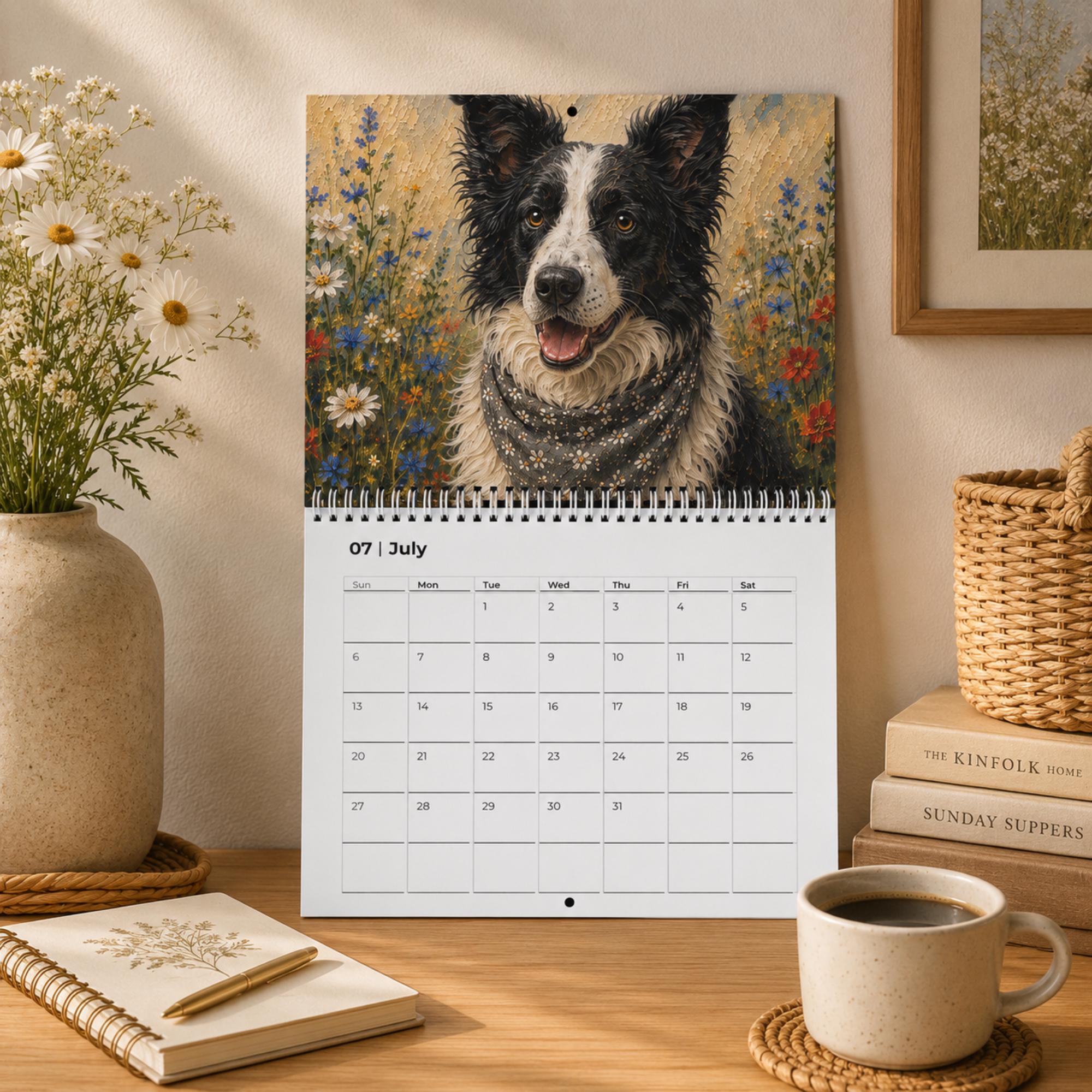 Dog Wall Calendar | Painted Floral Dogs | Spiral Calendar 11x8.5 or 14x11.5 | Dog Lover Gift