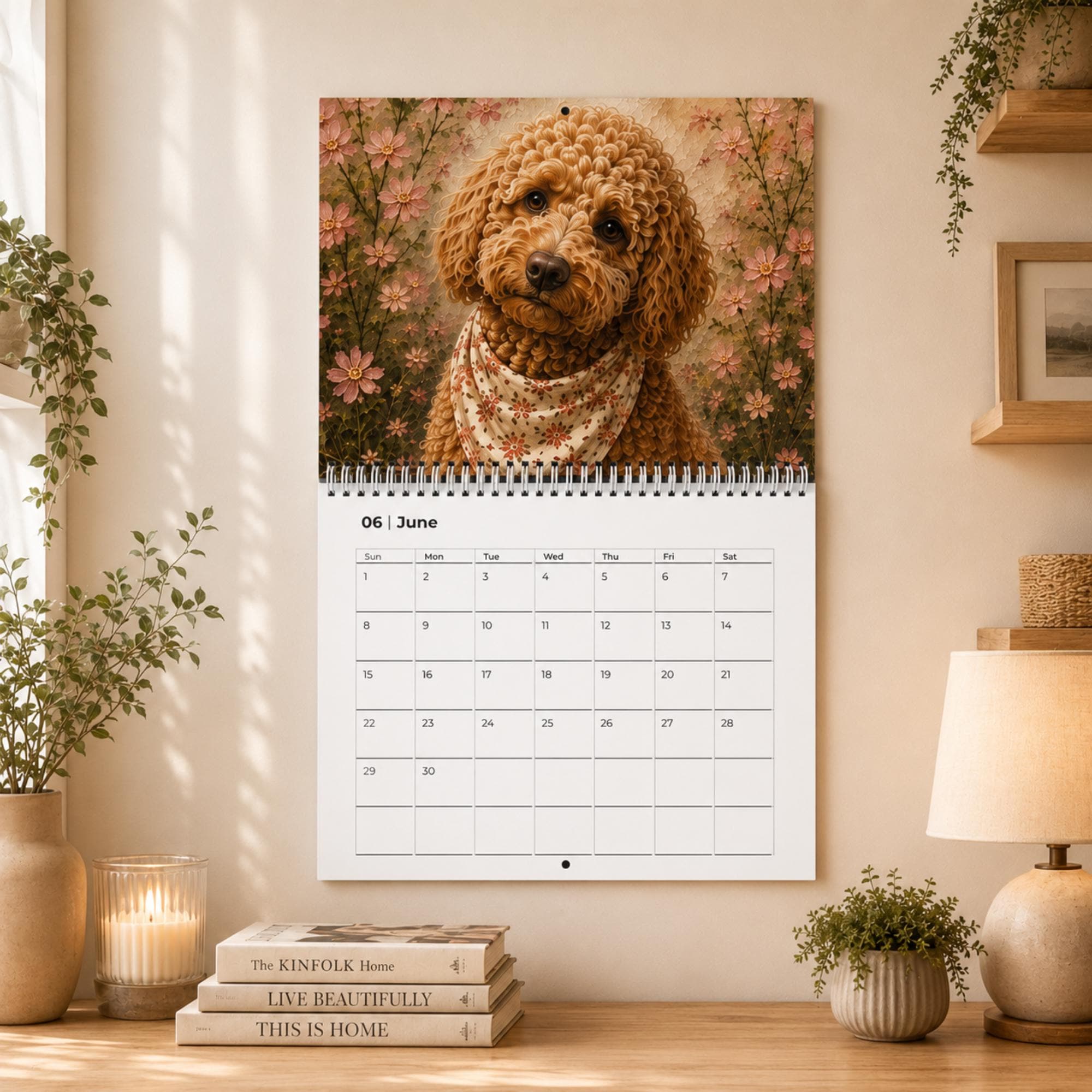 Dog Wall Calendar | Painted Floral Dogs | Spiral Calendar 11x8.5 or 14x11.5 | Dog Lover Gift