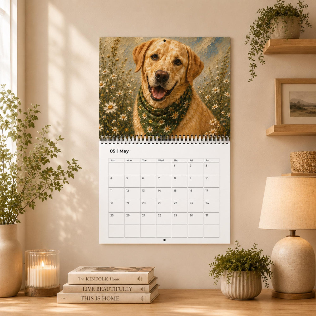 Dog Wall Calendar | Painted Floral Dogs | Spiral Calendar 11x8.5 or 14x11.5 | Dog Lover Gift
