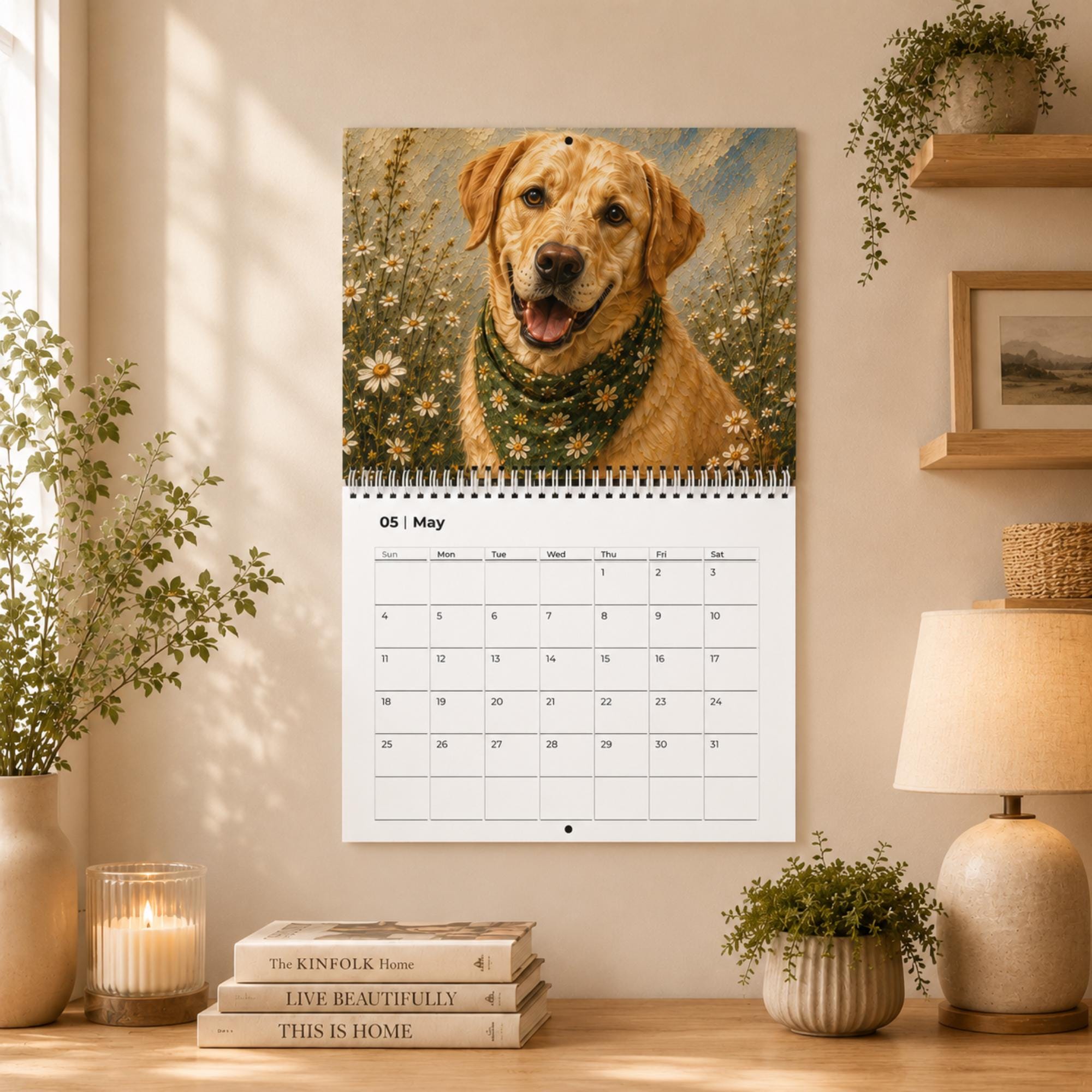 Dog Wall Calendar | Painted Floral Dogs | Spiral Calendar 11x8.5 or 14x11.5 | Dog Lover Gift