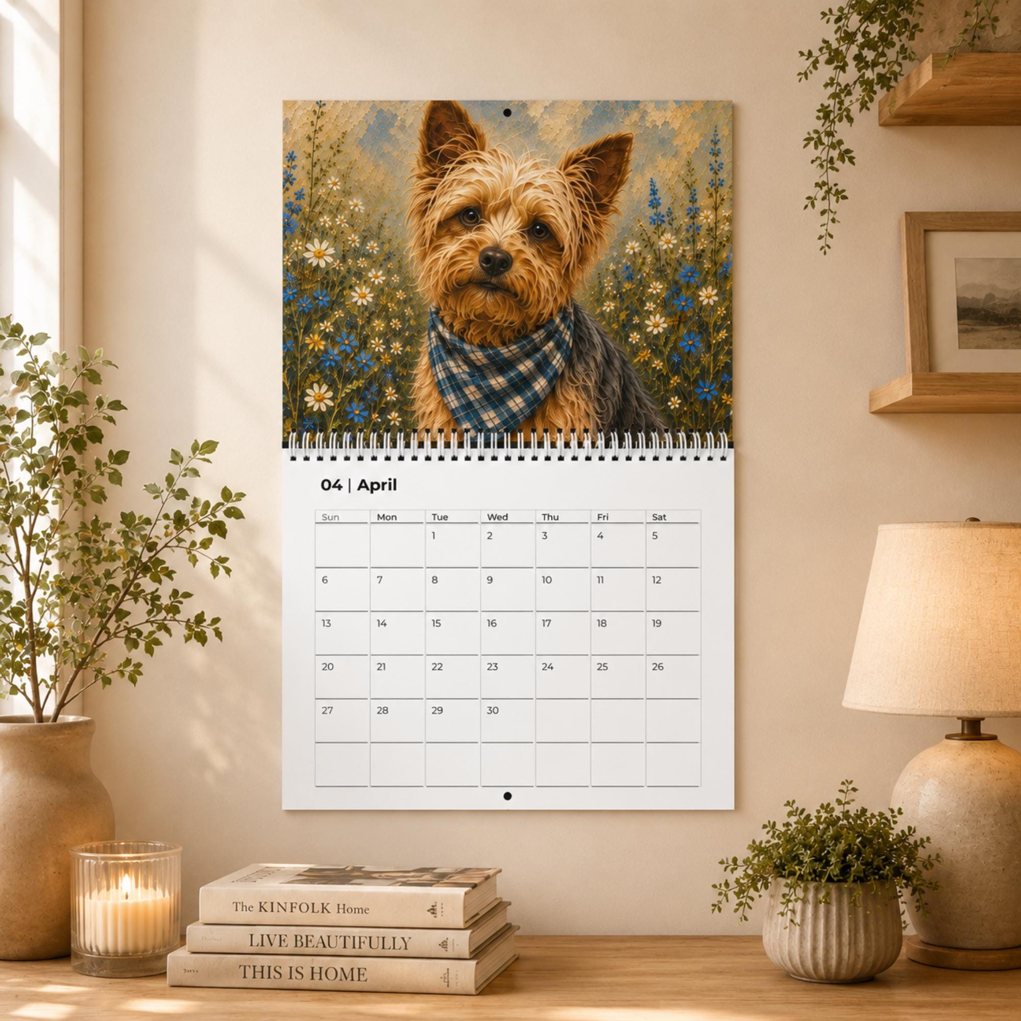 Dog Wall Calendar | Painted Floral Dogs | Spiral Calendar 11x8.5 or 14x11.5 | Dog Lover Gift